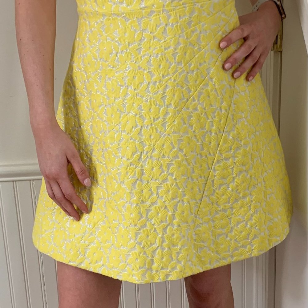 Alice + Olivia Strapless Yellow/Metallic Silver Jacquard Dress- Size 6 GORGEOUS! - Picture 2 of 13